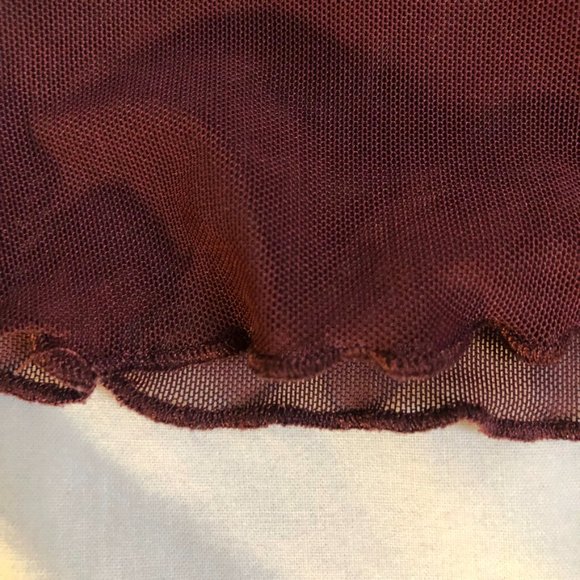 Maroon Mesh Cover Up Top, Long Sleeved Low Turtleneck - Picture 10 of 10